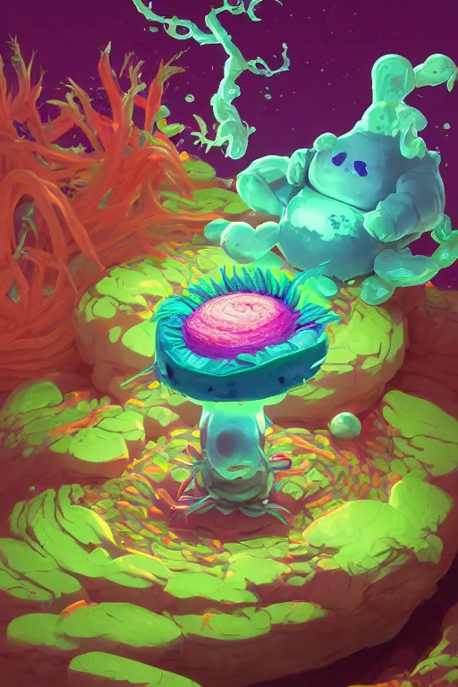 Image similar to roots cactus sushi cristal smurf ghost creature animal sushi cristal very big eye roots cactus elemental flush of force nature micro world fluo fishscale, behance hd by jesper ejsing, by rhads, makoto shinkai and lois van baarle, ilya kuvshinov, rossdraws radiating a glowing aura global illumination ray tracing hdr