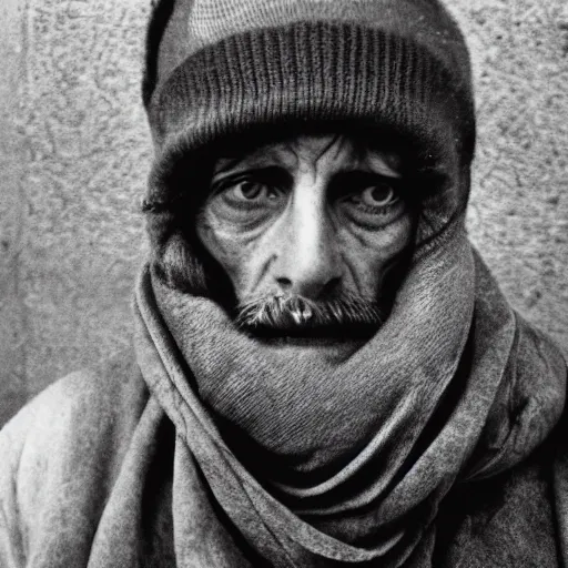 Prompt: portrait of homeless person by Diane Arbus, 50mm, black and white