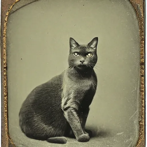 Prompt: tintype photo of a cat, 1 8 8 0 s