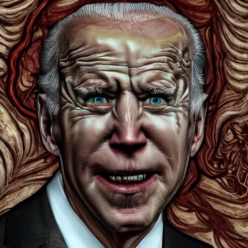 Prompt: bodyhorror portrait of biden who became an ugly retarded lovecraftian monstrosity, photo - realistic, color image, 2 k, highly detailed