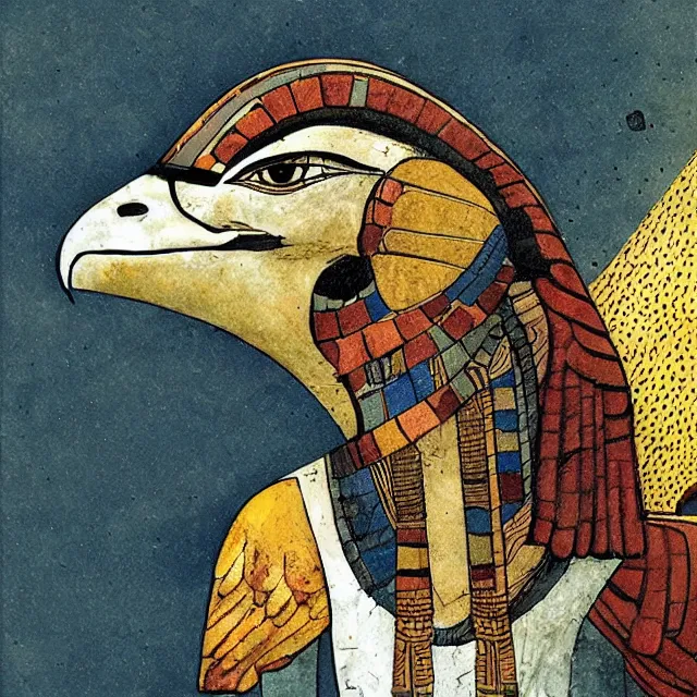 Image similar to Horus the falcon headed egyptian god by Enki Bilal and Dave McKean