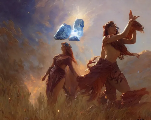 Image similar to sorceress casting powerful meteor spell in the plains. highly detailed painting by gaston bussiere, craig mullins, j. c. leyendecker 8 k