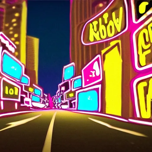 Prompt: neon city with a cat in the road cinematography