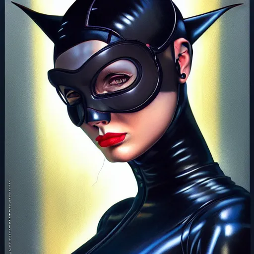 Image similar to lofi cyberpunk catwoman portrait, Pixar style, by Tristan Eaton Stanley Artgerm and Tom Bagshaw.