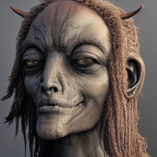 Image similar to a beautiful portrait of baphomet, 8 k, zbrush, octane, 8 k, incredibly detailed, androgynous, hr giger, peter gric, pablo amaringo