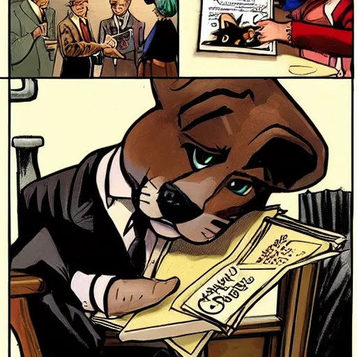 Image similar to blacksad read love letters in a pub