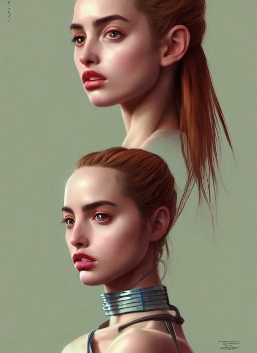 Image similar to hyper realistic zoomed out portrait of ana de armas wearing clothes from the fifth element, by hsiao ron cheng, ngai victo, nivanh chanthara jean delville wlop and dougherty patrick, trending on artstation, soft light