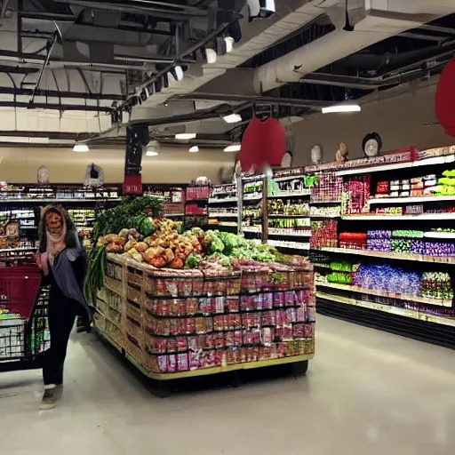 Prompt: grocery store filled with multiple kanye wests shopping