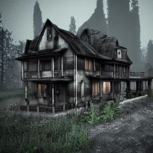 Image similar to village horror house forest darkness dark unreal render