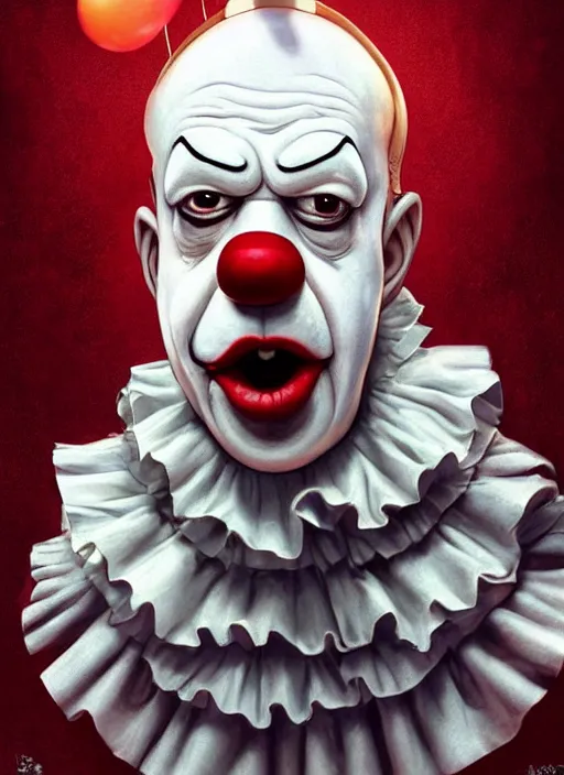 Prompt: portrait of Homer Simpson as Pennywise from IT movie, digital art by Eugene de Blaas and Ross Tran, vibrant color scheme, highly detailed, in the style of romanticism, cinematic, artstation, Greg rutkowski