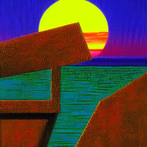 Prompt: A mediterranean sunset in vaporwave colors by max ernst high detail