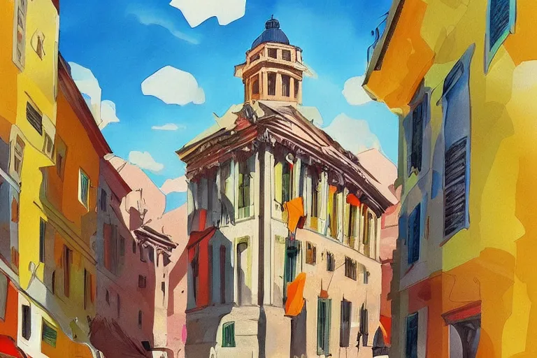 Prompt: !! gouache!! rome in a sunny day, artwork by tooth wu, colorful contrast,!!!! very coherent!!!!, dark shadow, thick lineart