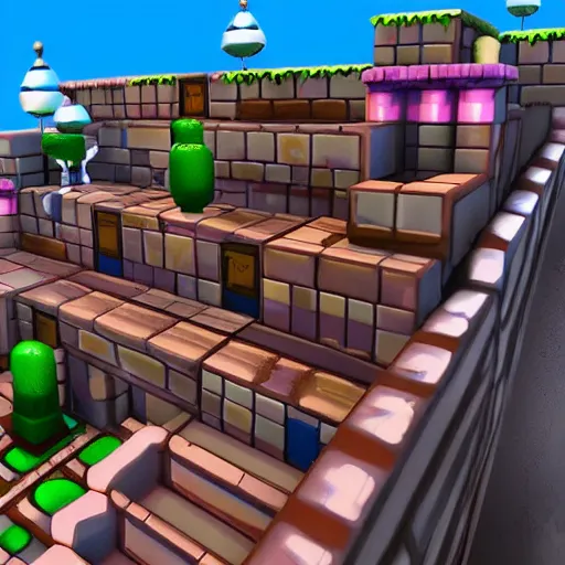 Image similar to a full 3 d remake of a level from super mario bros made in unreal engine 5