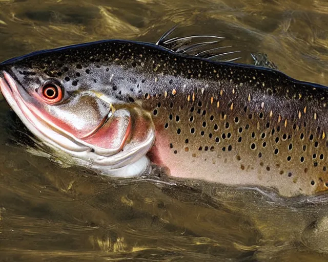 Image similar to fur - bearing trout, wet fur for heat retention, fishing photograph