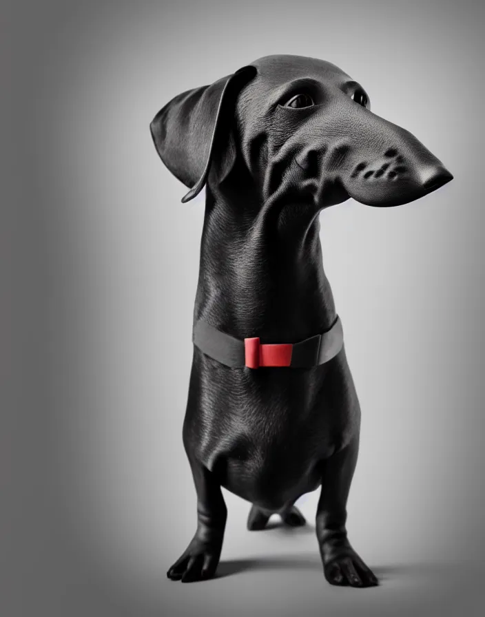 Image similar to photo of all black wiener dog wearing a mask. Matte photo, award winning. Octane render, 4k, 8k, unreal 5, very detailed, hyper control-realism, depth of field.