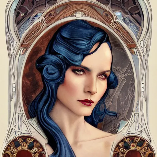 Image similar to an art nouveau, ( streamline moderne ), multi - ethnic and multi - racial portrait in the style of charlie bowater and donato giancola and charles dulac. very large, clear, expressive, and intelligent eyes. symmetrical, centered, ultrasharp focus, dramatic lighting, photorealistic digital matte painting, intricate ultra detailed background.