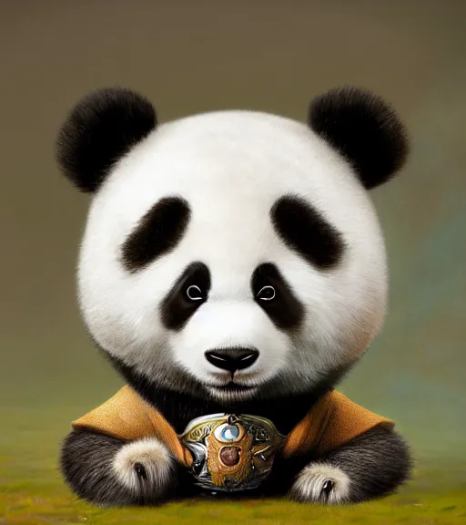 Prompt: very beautiful portrait of an extremely cute and adorable panda wearing a medieval armor, smooth, perfect face, fantasy, character design by mark ryden and pixar and hayao miyazaki, sharp focus, concept art, harvest fall vibrancy, intricate detail, cinematic lighting, hyperrealistic, 3 5 mm, diorama macro photography, 8 k, 4 k