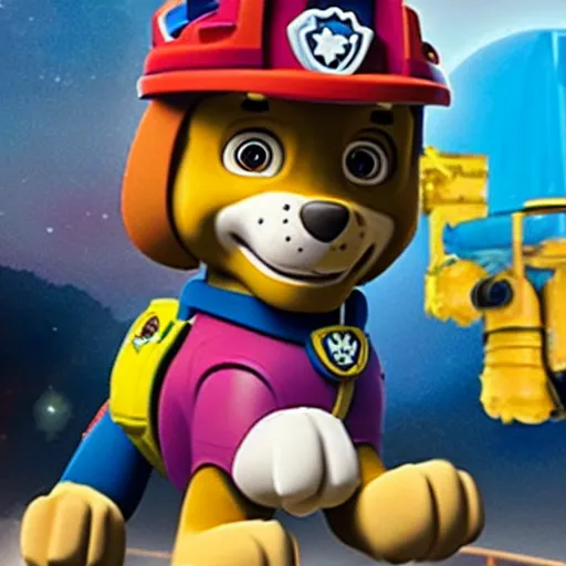 Image similar to rocky from paw patrol building a giant space robot