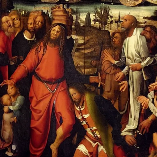 Prompt: Lil Wayne and his apostles in the background, renaissance art