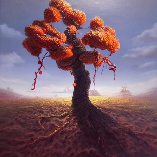 Prompt: Trending on artstation, highly detailed oil painting of a tree, in the style of Salvador Dalí