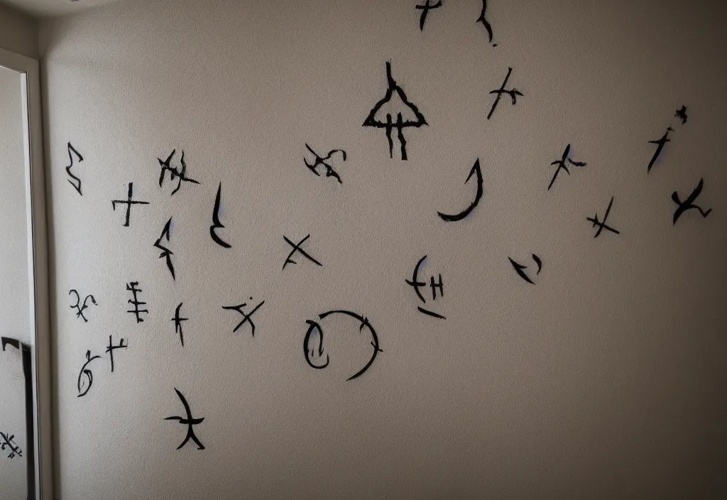 Image similar to demonic runes over the bathroom walls