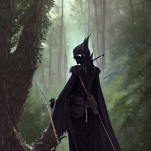 Image similar to beautiful natural cottagecore archer elf hooded longbow verdant lush raven crow, intricate, elegant, highly detailed, digital painting, artstation, concept art, smooth, sharp focus, illustration, art by artgerm and greg rutkowski and alphonse mucha and loish and wlop