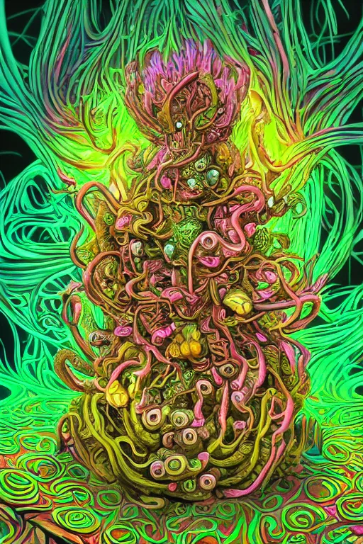 Image similar to creature sushi roots cactus elemental flush of force nature micro world fluo light deepdream a wild amazing steampunk baroque ancient alien creature, intricate detail, colorful digital painting radiating a glowing aura global illumination ray tracing