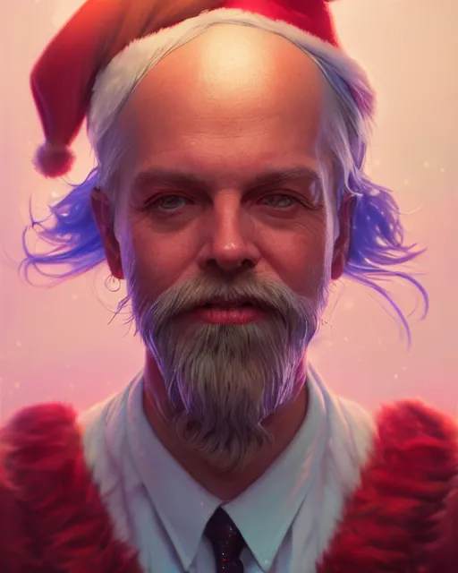 Image similar to highly detailed surreal vfx portrait of a candypunk santa, stephen bliss, unreal engine, greg rutkowski, loish, rhads, beeple, makoto shinkai and lois van baarle, ilya kuvshinov, rossdraws, tom bagshaw, alphonse mucha, global illumination, detailed and intricate environment