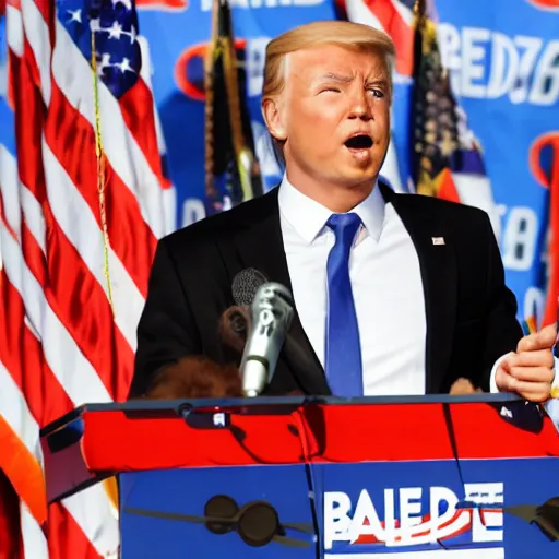 Image similar to a baked potato running for president, wearing a presidential suit and tie, press conference