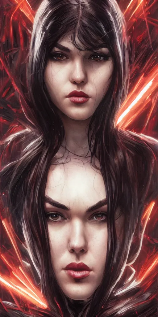 Image similar to portrait of Sasha Grey as Black Widow in the Avengers movie, looking at camera, intricate, dystopian, sci-fi, extremely detailed, octane render, digital painting, concept art, smooth, sharp focus, illustration, incredible art by artgerm and greg rutkowski and alphonse mucha and simon stalenhag