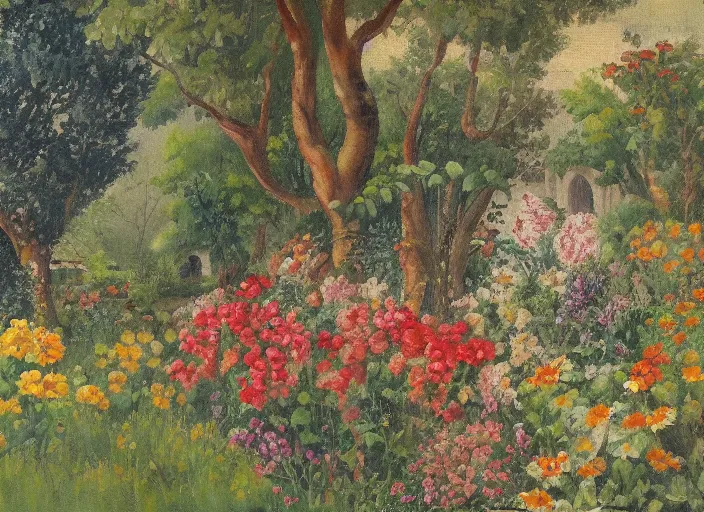 Image similar to a painting of flowers in a garden by sanso, detailed