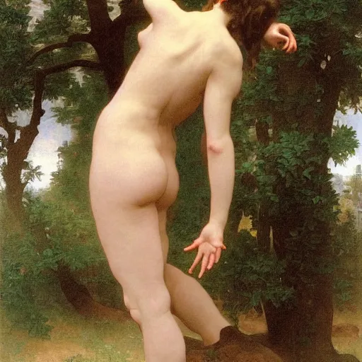 Image similar to woman discovers a woman growing from a tree, by bouguereau