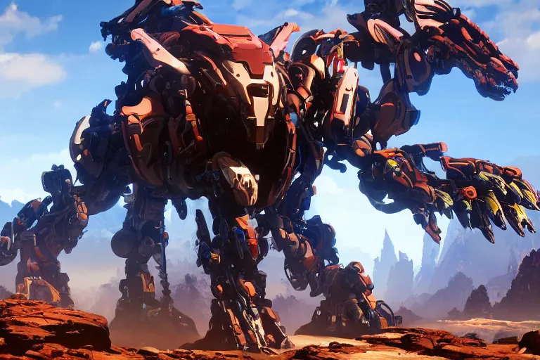 Image similar to strider machine mecha animal beast robot of horizon forbidden west horizon zero dawn bioluminiscence global illumination ray tracing hdr fanart arstation by sung choi and eric pfeiffer and gabriel garza and casper konefal