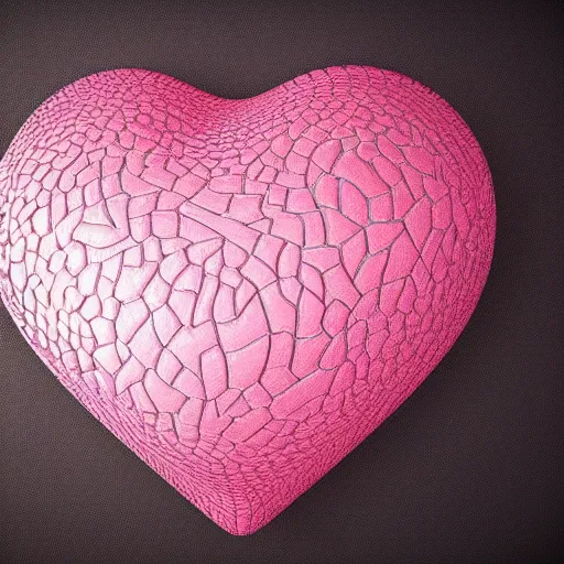 Image similar to highly detail 3 d rendered pink ❤ heart form metal piece