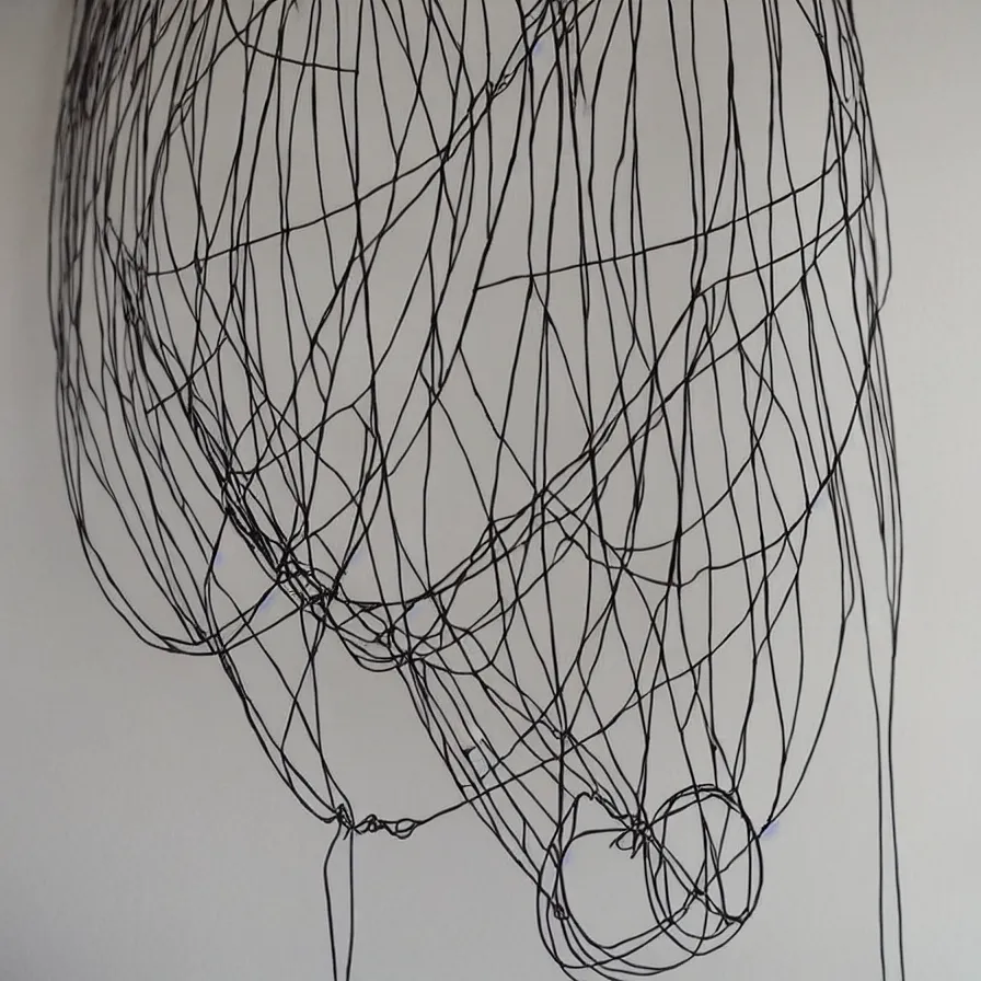 Prompt: beautiful elegant hanging wire art of a symmetrical human figure