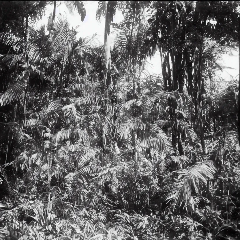 Prompt: a rizom lost film footage of a sacred ( ( ( ( ( ( ( indigenous ) ) ) ) ) ) ) artifact in the middle of the ( ( ( ( ( ( ( ( ( ( tropical jungle ) ) ) ) ) ) ) ) ) ) / ethnographic object / film still / cinematic / enhanced / 1 9 0 0 s / black and white / grain