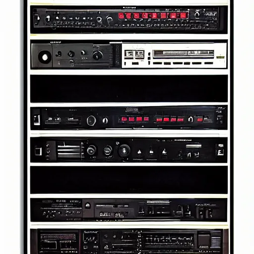 Prompt: 80's stereo rack system poster H 700