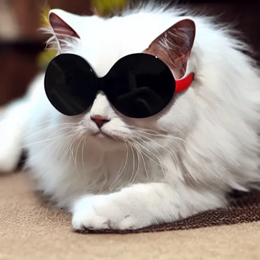 Image similar to stylish white cat wearing black goggles