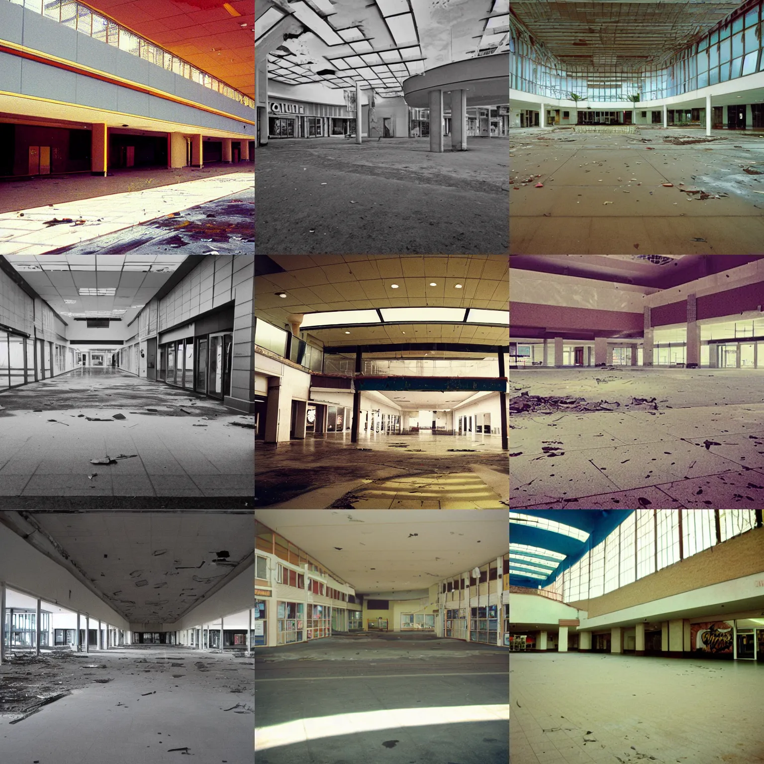 Prompt: 9 0 s photo of an abandoned mall