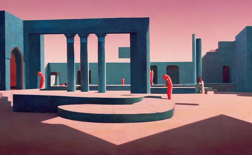 Image similar to A ancient persian temple with a big pool , very coherent, painted by Edward Hopper, Wayne Barlowe, painted by James Gilleard, airbrush, art by JamesJean