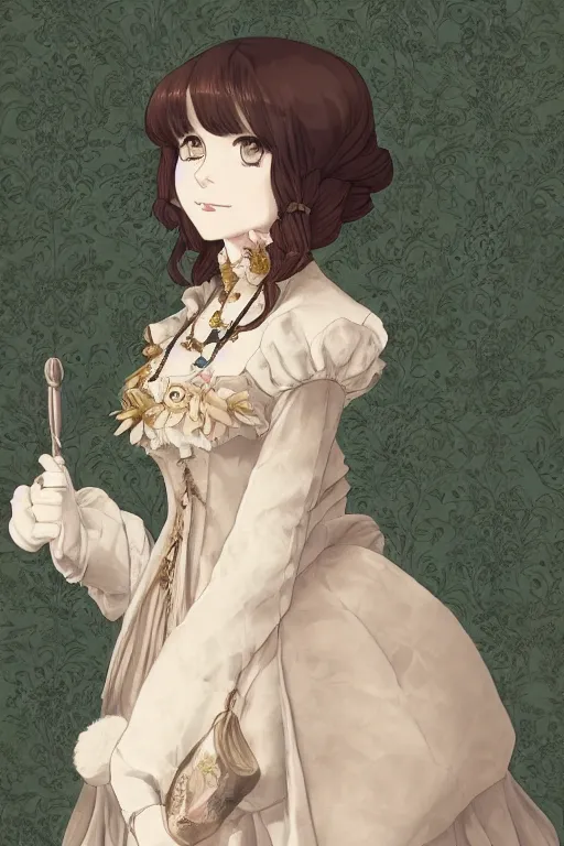 Image similar to beautiful portrait of calico cat noblewoman wearing a victorian era dress, fursona, furry art, anthro, detailed fur, detailed dress, elegant, pure, delicate, anime key visual, makoto shinkai