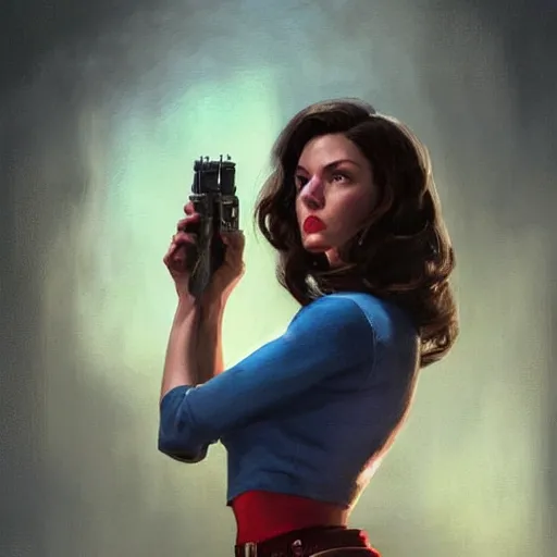 Prompt: portrait of a brunette slim woman with blue eyes in fallout 4, light stubble with red shirt inside victorian mansion ,digital art,photorealistoc,art by greg rutkowski,hyperdetailed,western comic style,comic,comic style,sharp lineart,professional lighting,deviantart,artstation,trevor henderson,rossdtaws,cinematic,dramatic