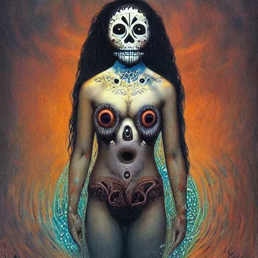 Image similar to los muertos moana, art by beksinski