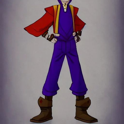 Prompt: a full body portrait of waluigi in aang's clothes, from avatar the last airbender, very detailed, high quality, illustration by Emilio Cantara, trending on artstation