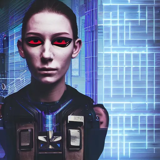 Image similar to Cyberpunk Robot police Mugshot with cyberpunk aesthetic