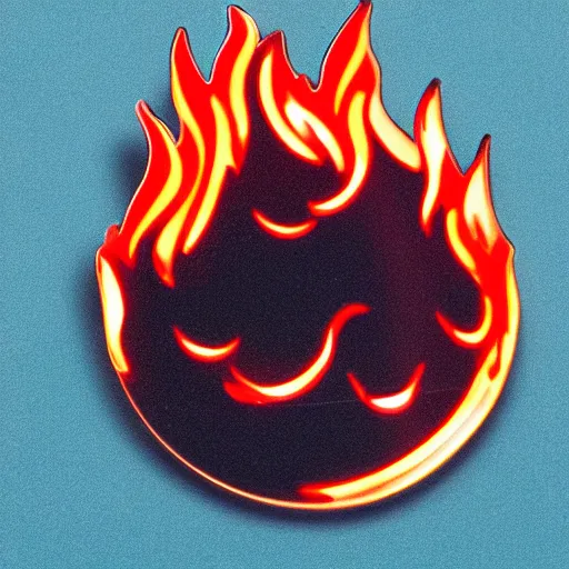 Image similar to an award - winning photograph of a vintage 1 9 8 0 s minimalistic clean fire flames warning enamel pin, beautiful cinematic light, behance