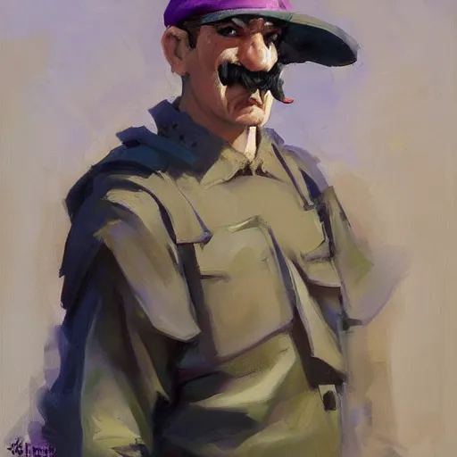 Prompt: greg manchess portrait painting of tactical waluigi, medium shot, asymmetrical, profile picture, organic painting, sunny day, matte painting, bold shapes, hard edges, street art, trending on artstation, by huang guangjian and gil elvgren and sachin teng