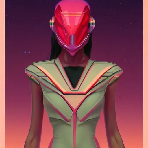 Prompt: 👩🏾🦱🛸, 8 0 s art deco, artstation, moebius + artgerm, hd,