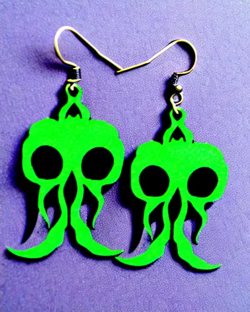 Image similar to tim burton spooky cthulhu, 2 d lasercut earrings,