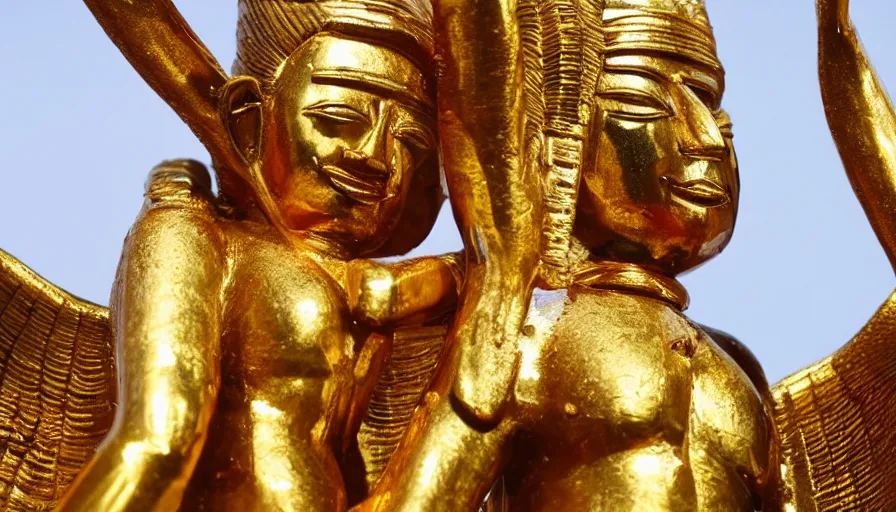 Prompt: golden amazon statue benin